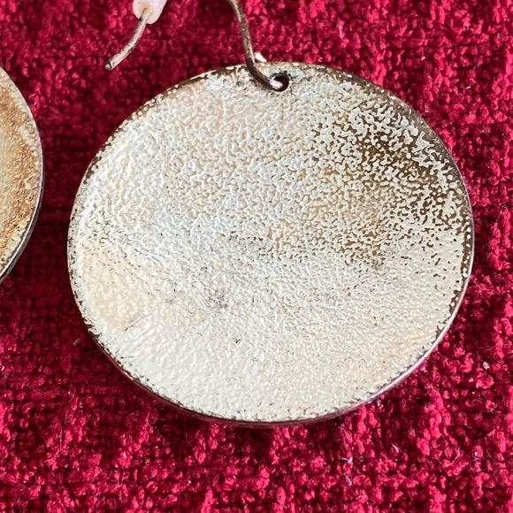 Round Dotted Antiqued Silver Tone Dangle Earrings - Picture 4 of 7